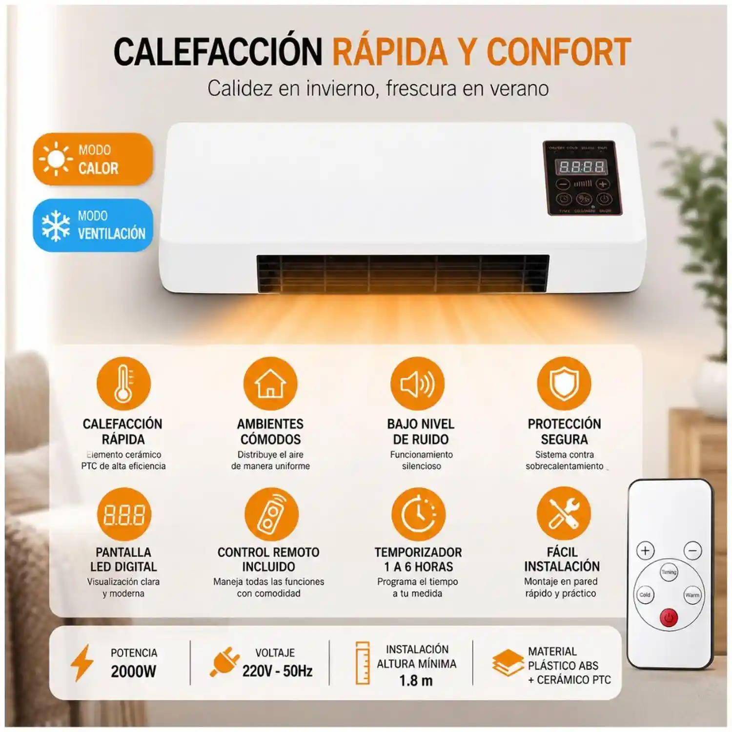 Ventilador calefactor de pared